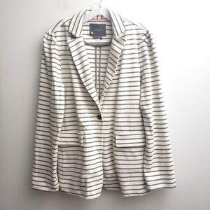 Anthropologie Knit Unlined Blazer XL Blue White Stripes One Button Pockets